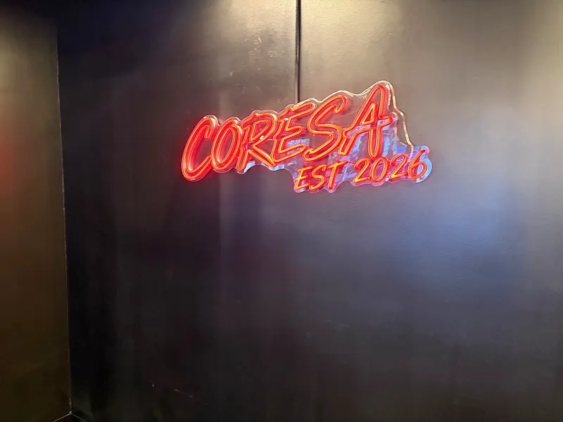 Coresa neon sign inside the training studio in Lower Lonsdale, North Vancouver